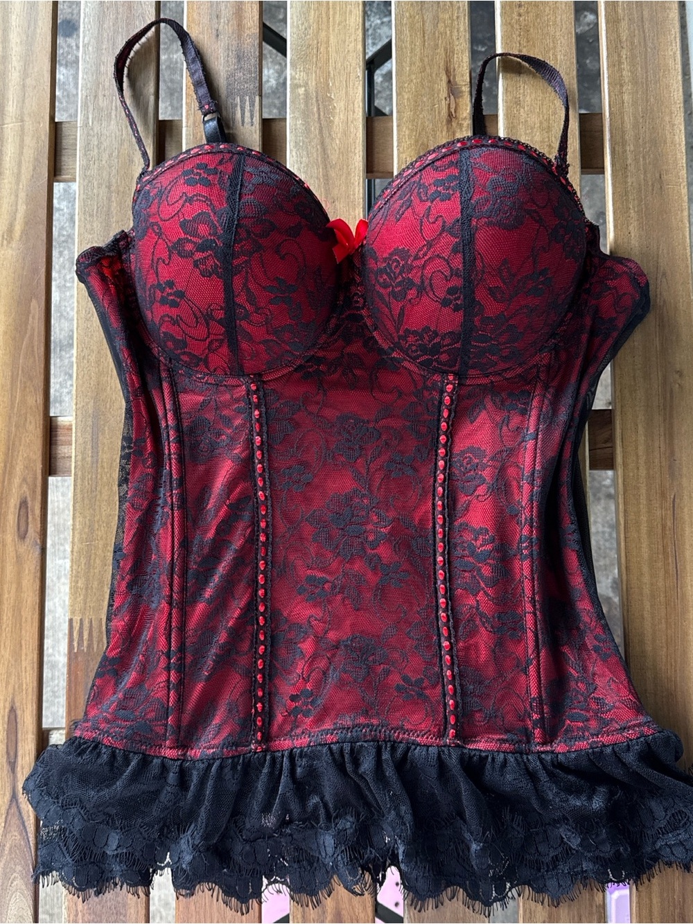 Women’s Red & Black Lace Bustier Camisole